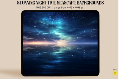 Blue Sea With Sparkling Stars Background