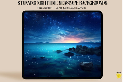 Blue Sea With Sparkling Stars Background