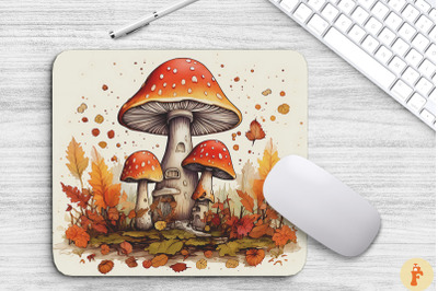 Autumn Landscape Mushrooms Mouse Pad