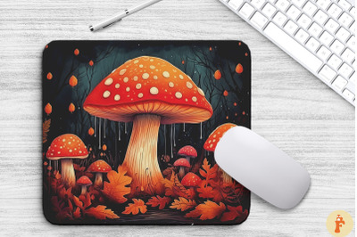 Autumn Landscape Mushrooms Mouse Pad