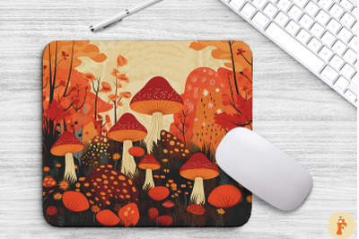 Autumnal Mushroom Scene Mouse Pad Design