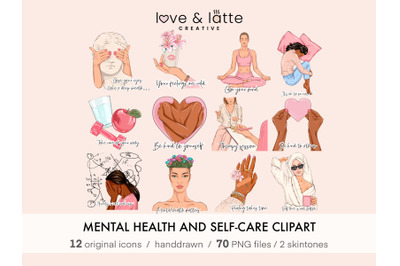 Mental Health PNG Self Care clipart, Digital planner stickers