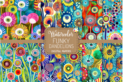 Watercolor Funky Dandelion Pattern Papers