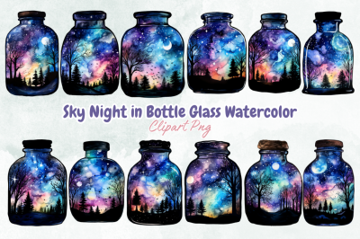 Sky Night in Bottle Glass Watercolor