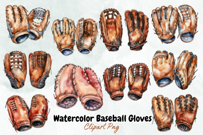 Watercolor Baseball Gloves Clipart