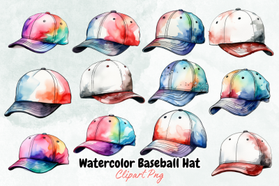 Watercolor Baseball Hat Clipart Bundle