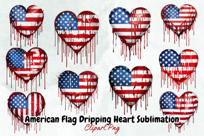 American Flag Dripping Heart Sublimation