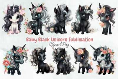 Baby Black Unicorn Sublimation Clipart