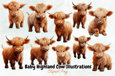 Baby Highland Cow Illustrations Clipart