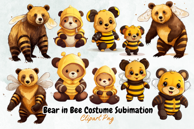 Bear in Bee Costume Sublimation Clipart