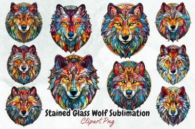 Stained Glass Wolf Sublimation Clipart