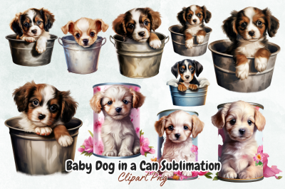 Baby Dog in a Can Sublimation Clipart
