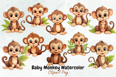 Baby Monkey Watercolor Clipart