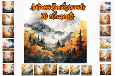 Fall Backgrounds Autumn Landscapes Watercolor Autumn Forest