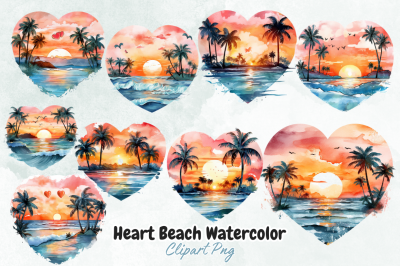Heart Beach Watercolor Sublimation