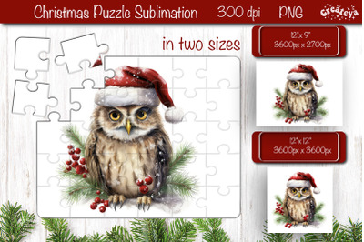 Christmas Puzzle PNG Owl Kids Puzzle Sublimation Watercolor PNG