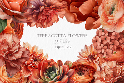 Terracotta flowers Watercolor Clipart PNG