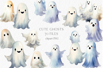 Cute ghosts Watercolor Clipart PNG