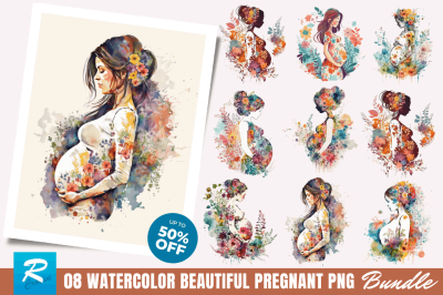 Watercolor Beautiful Pregnant Mother Clipart Bundle