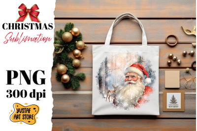 Christmas sublimation design. Santa Claus in winter forest