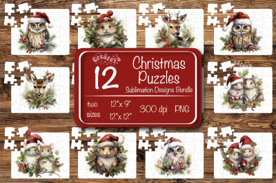Christmas Puzzle PNG Bundle Kids Puzzle Sublimation Watercolor Baby An