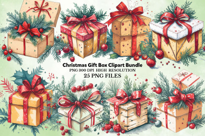 Christmas Gift Box Clipart Bundle