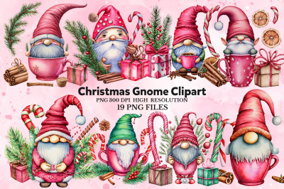 Watercolor Christmas Gnome Clipart