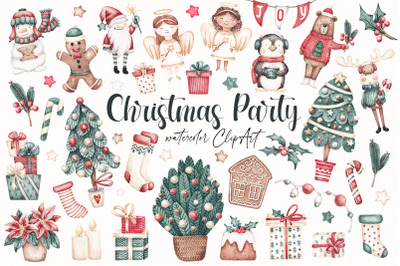 Watercolor Clip art &quot;Christmas Party&quot;