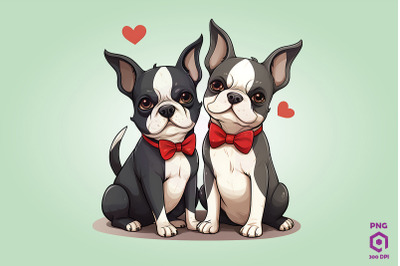Valentine Couple Of Boston Terrier Dog 1