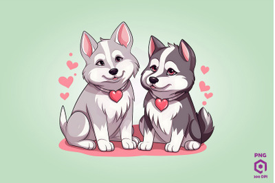 Valentine Couple Of Siberian Husky Dog