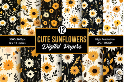 Cute Sunflowers Patterns Digital Papers