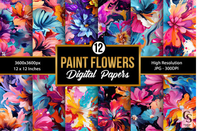 Liquid Paint Flowers Pattern Digital Papers