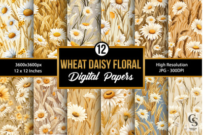 Wheat Daisy Flowers Digital Papers Seamless Patterns