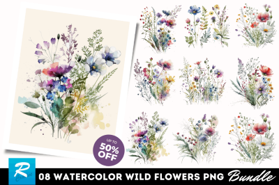 Watercolor Wild Flowers Clipart Bundle