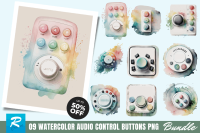 Watercolor Audio Control Buttons Clipart Bundle