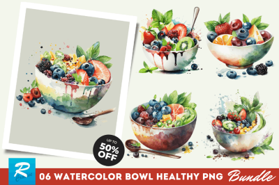 Watercolor Bowl Healthy Clipart Bundle