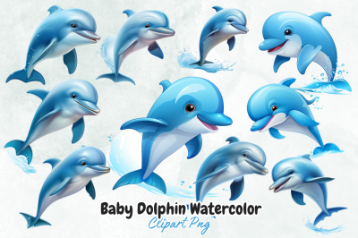 Baby Dolphin Watercolor Clipart