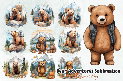 Bear Adventures Sublimation Clipart