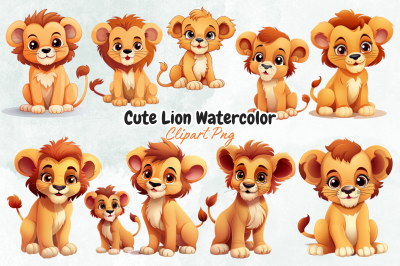 Cute Lion Watercolor Clipart