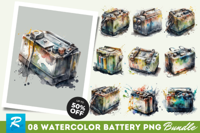 Watercolor Car Battery Clipart