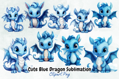 Cute Blue Dragon Sublimation Clipart