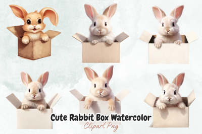 Cute Rabbit Box Watercolor Clipart