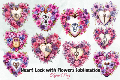 Heart Lock with Flowers Sublimation