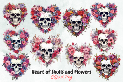 Heart of Skulls and Flowers Sublimation