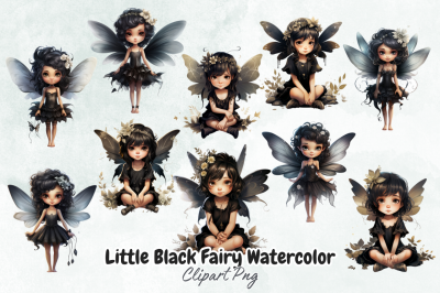 Little Black Fairy Watercolor Clipart