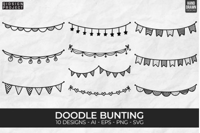 10 Doodle Bunting, Hand Drawn Bunting, Hand Drawn Garland