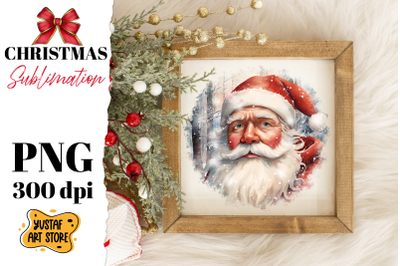 Christmas sublimation design. Santa Claus in winter forest