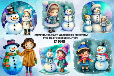 Snowman Clipart Watercolor Christmas