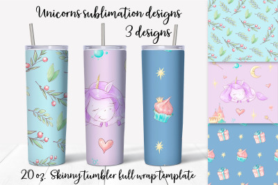 Unicorns sublimation design. Skinny tumbler wrap design.