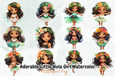 Adorable Little Hula Girl Watercolor